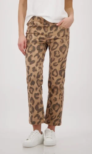 Pantalon Sept-huitième Taille Moyenne Elastique Cinq Poches Droit Imprimé Léopard