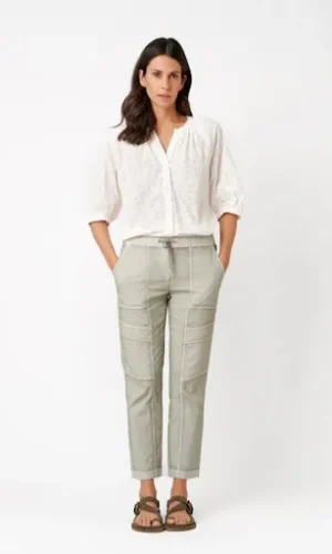 Pantalon Sept-huitième Taille Moyenne Elastique Cargo Quatre Poches Slim Uni Sue