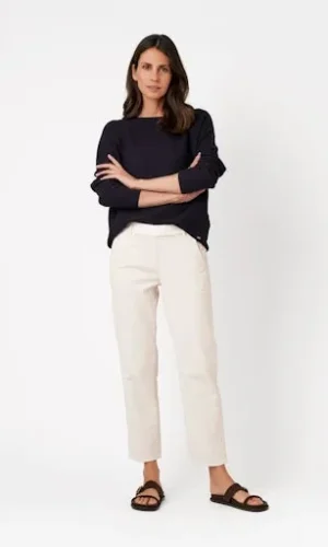 Pantalon Sept-huitième Taille Moyenne Elastique Deux Poches Slim Uni Sue