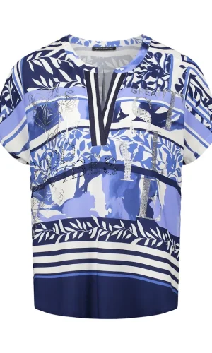 Blouse Col V Manches Courtes Imprimé Motif Floral Allover