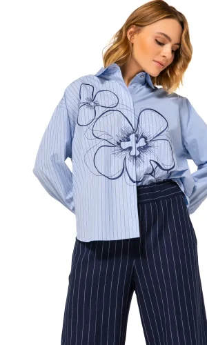 Chemise Manches Longues Brodée Rayée Et Unie Coton