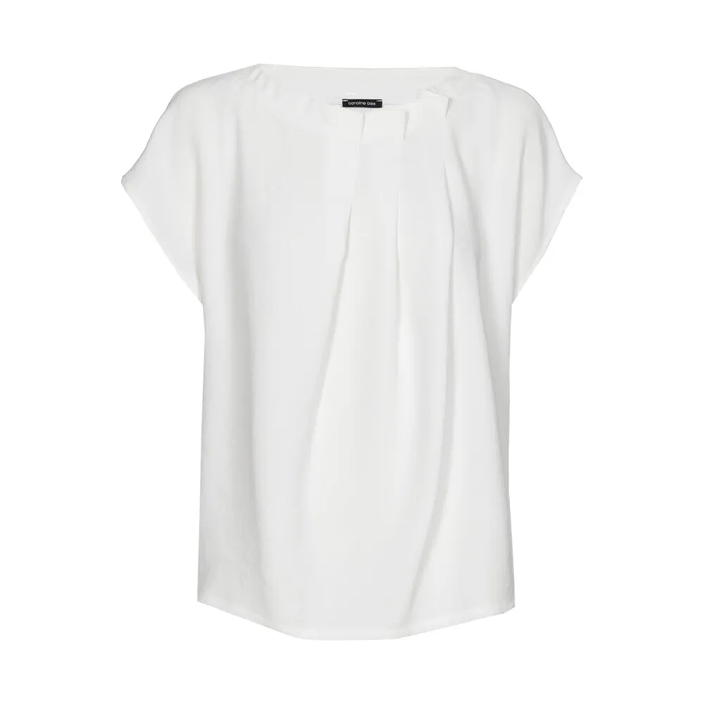 Blouse Col Bateau Plissée Manches Courtes Unie Fluide – Image 4