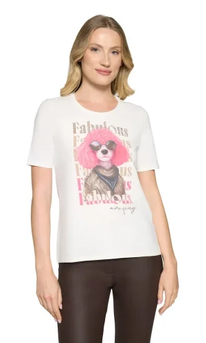 Tee Shirt Col Rond Manches Courtes Motif Placé Strass