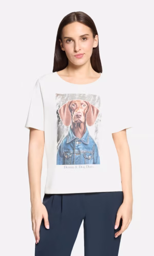 Tee Shirt Col Rond Manches Courtes Motif Placé Devant Et Dos Chien Coton