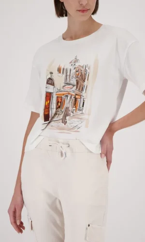 Tee Shirt Col Rond Manches Courtes Motif Placé Coton