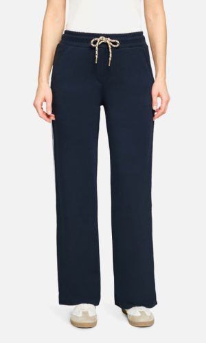 Pantalon Long Taille Moyenne Élastique Cordon Bas Latéral Fluide Uni Deux Poches Uni