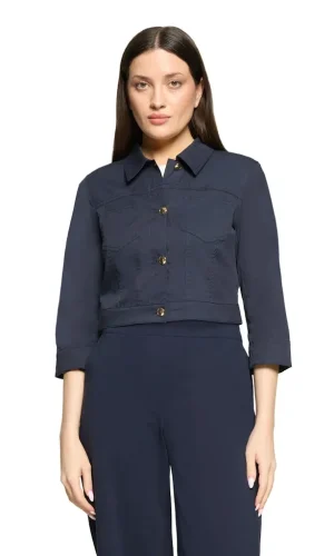 Boléro Manches Trois Quarts Boutonné Deux Poches Uni