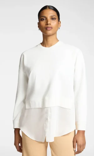 Sweat Col Rond Manches Longues Bimatière Bas Chemise Uni