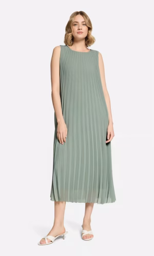 Robe Longue Col Rond Sans Manches Plissée Fluide Unie