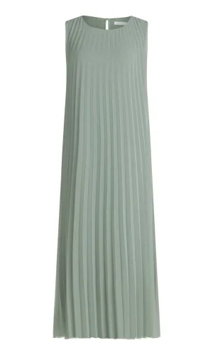 Robe Longue Col Rond Sans Manches Plissée Fluide Unie