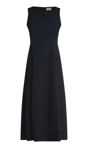 Robe Longue Col V Sans Manches Deux Poches Zip Dos Unie Évasée