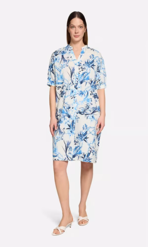 Robe Longueur Genoux Col V Manches Courtes Élastique Deux Poches Imprimée Oversized