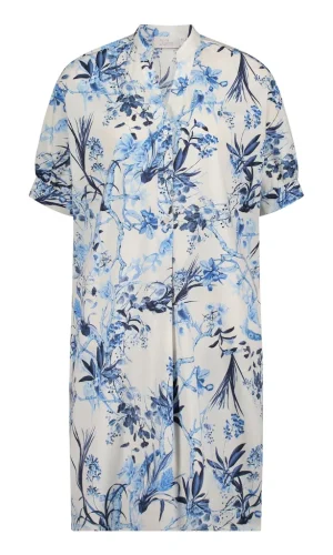 Robe Longueur Genoux Col V Manches Courtes Élastique Deux Poches Imprimée Oversized