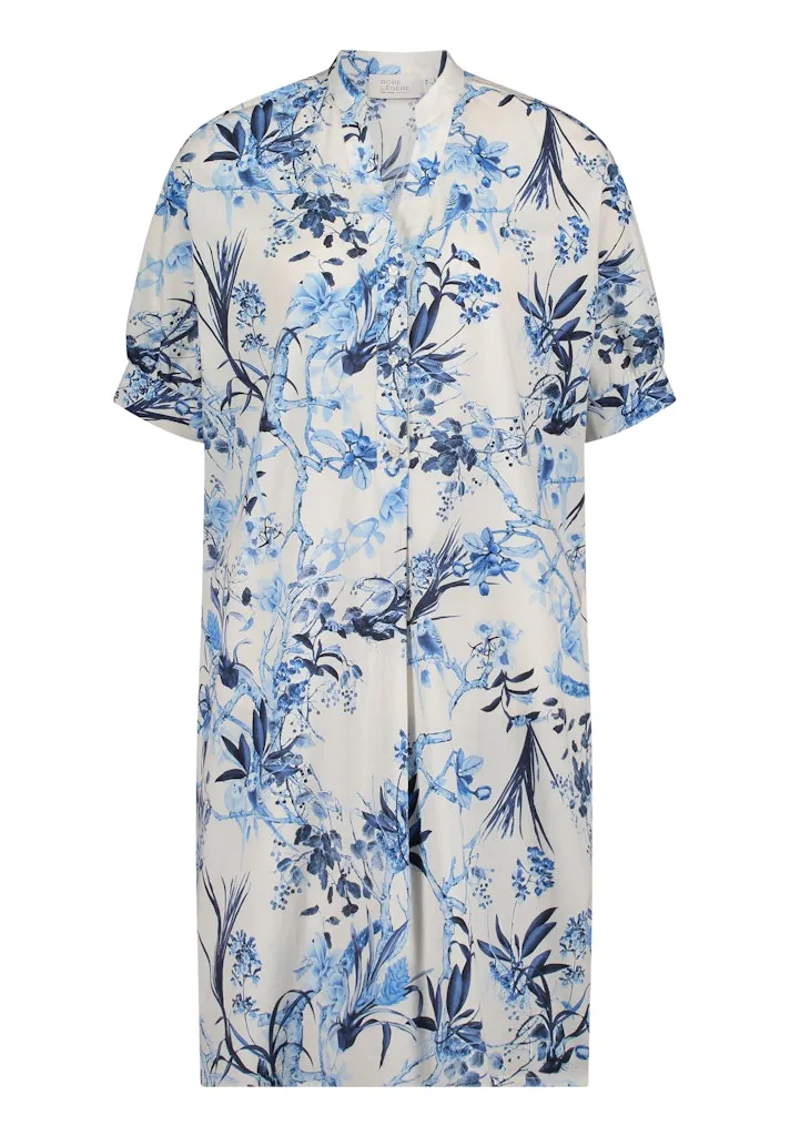 Robe Longueur Genoux Col V Manches Courtes Élastique Deux Poches Imprimée Oversized