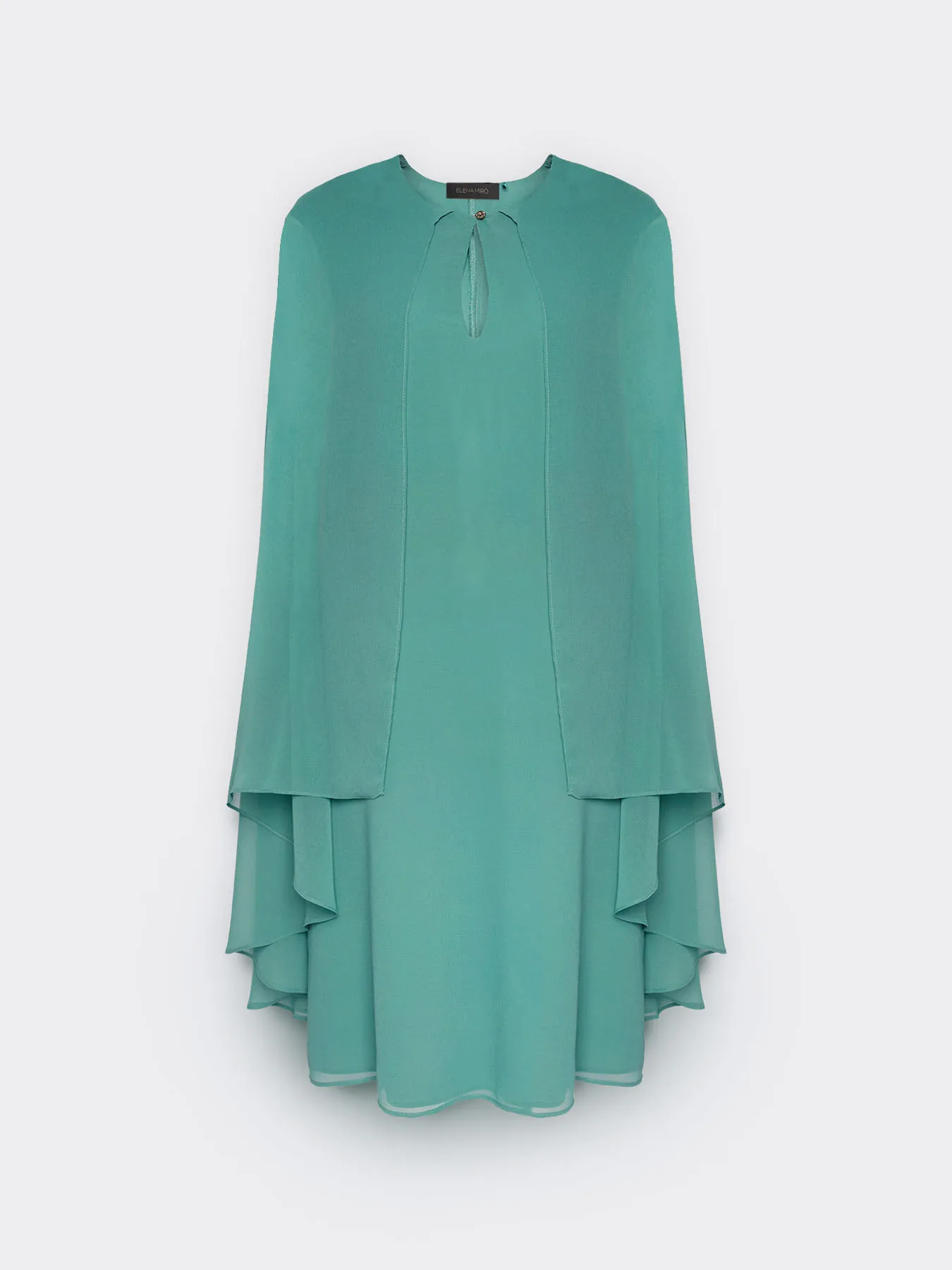 Robe Longueur Genoux Col Goutte Sans Manches Cape Voile Fluide Unie – Image 5