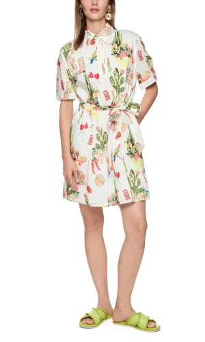 Robe Longueur Genoux Col Chemise Manches Courtes Deux Poches Droite Imprimée