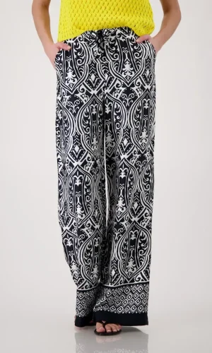 Pantalon Sept-huitième Taille Moyenne Elastique Cordons Deux Poches Fluide Imprimé All Over