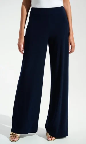 Pantalon Long Taille Moyenne Elastique Wide Legs Fluide Uni