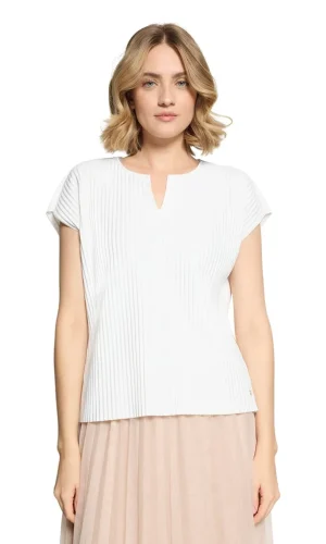 Blouse Col V Manches Courtes Plissée Unie