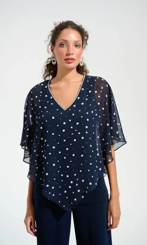 Tunique Col V Strass Voile Motif Pois Fluide