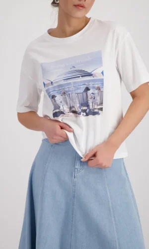 Tee Shirt Col Rond Manches Courtes Motif Placé Coton