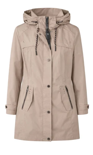 Parka Mi Longue Manches Longues Zippée Pressions Deux Poches Zippées Capuche Amovible Avec Cordons Unie