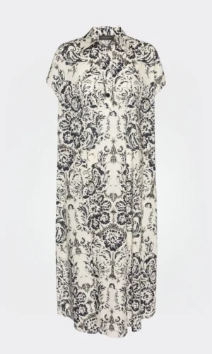 Robe Midi Col Chemise Manches Courtes Evasée Imprimée Floral