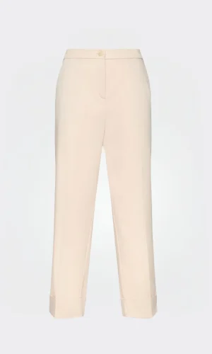 Pantalon Sept-huitième Taille Moyenne Bas Revers Droit Deux Poches Françaises Uni