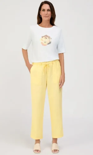 Pantalon Sept-huitième Taille Moyenne Elastique Cordons Trois Poches Uni