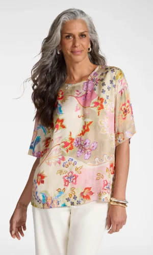 Blouse Col Rond Manches Coudes Fluide Imprimé