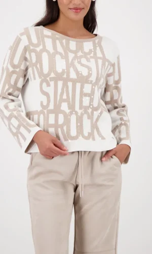Pull Col Rond Manches Longues Motif Ecriture Paillettes