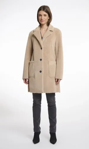 Manteau Mi-long Manches Longues Deux Poches Boutonné Uni