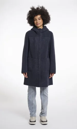 Manteau Mi-long Manches Longues A Capuche Deux Poches Reversible Uni