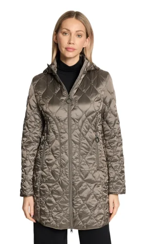 Parka Mi-longue Col Montant A Capuche Amovible Manches Longues Zippée Deux Poches Uni