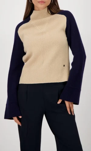 Pull Col Montant Manches Longues Evasées Bicolore
