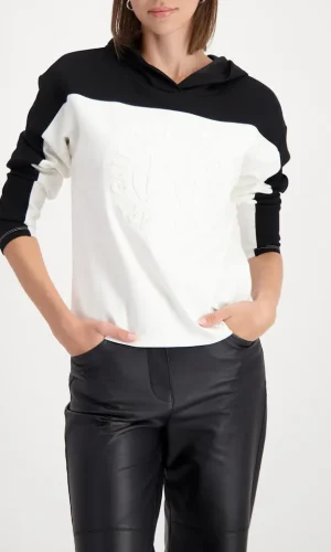 Sweat Col V  A Capuche Manches Longues Logo Relief Bicolore