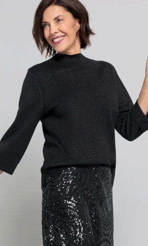 Pull Col Montant Manches Trois-quarts Lurex Uni