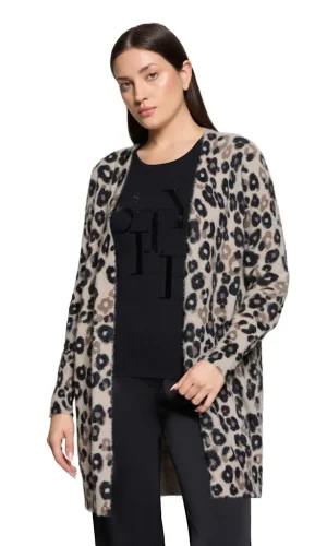 Gilet Mi-long Bord à Bord Manches Longues Jacquard Léopard