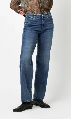 Pantalon Jean Long Taille Moyenne Quatre Poches Liv Wide Leg Droit Uni