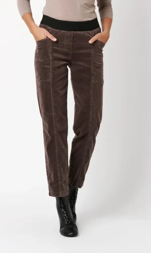 Pantalon Sept-huitième Taille Moyenne Elastique Quatre Poches Velours Rasé Slim Uni