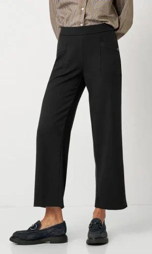 Pantalon Sept-huitième Taille Moyenne Elastique Deux Poches Wide Leg Uni