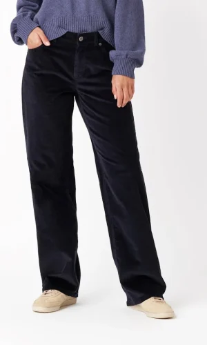 Pantalon Long Taille Moyenne Quatre Poches Liv Wide Leg Velours Droit Uni