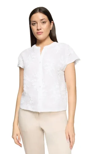 Chemise Col V Manches Courtes Brodée