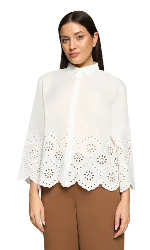 Chemise Manches Trois-quarts Broderies Anglaise Uni