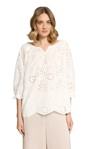 Tunique Col V Manches Manches Trois-quarts Mosquetaires Broderie Anglaise