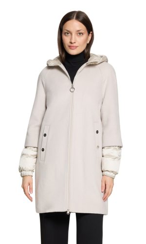 Manteau Mi-long Manches Trois-quarts Bimatière Matelassé à Capuche Deux Poches Zippées Uni