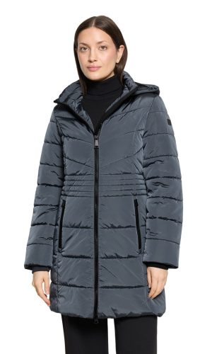 Parka Mi-longue Manches Longues Zippée Deux Poches Capuche Amovible Pressions Côtés Unie