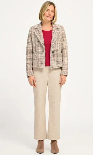 Veste Manches Longues Un Bouton Tweed Deux Poches Plaqués Franges