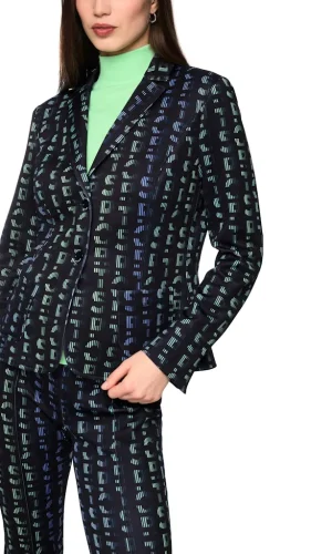 Blazer Manches Longues Boutonné Deux Poches Plaquées Imprimé
