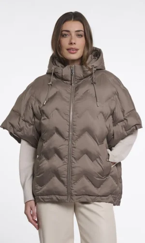 Cape Sans Manches à Capuche Amovible Zippée Oversized Unie